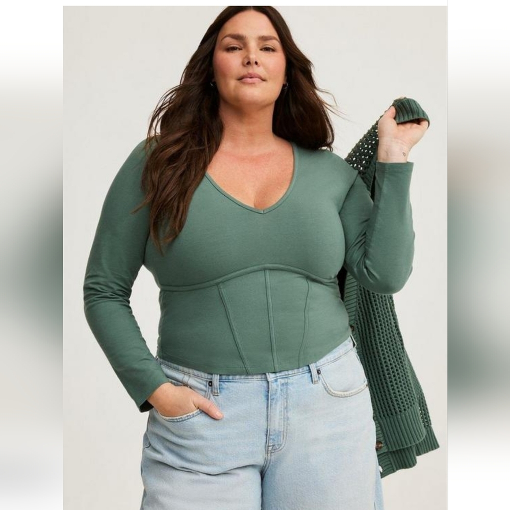 Torrid Foxy V-Neck Corset Top Deep Forest Sz  1x 2x